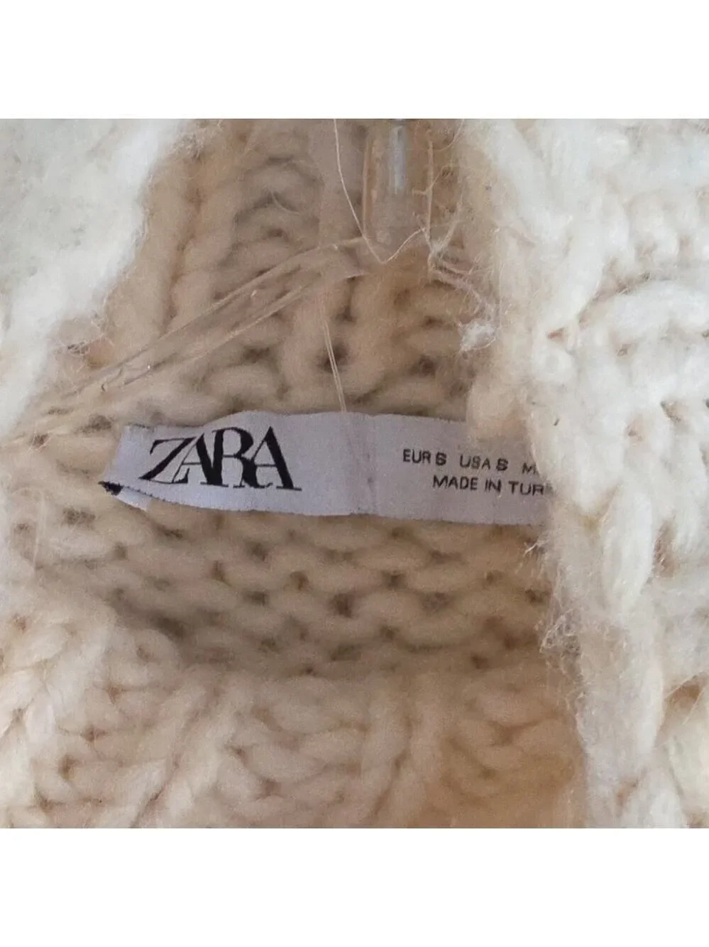 ZARA | Blogger Favorite Thick Cable Openwork Knit Turtleneck Sweater cream Sz S - Picture 5 of 6